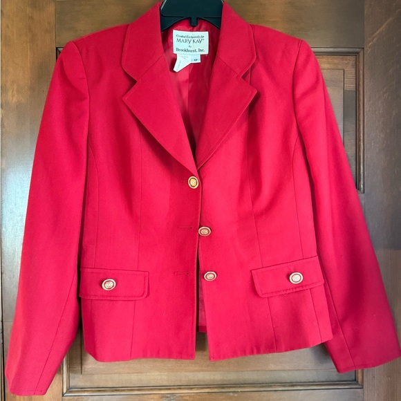Vintage Mary Kay Red Blazer Structured Suit Jacket - Picture 1 of 6